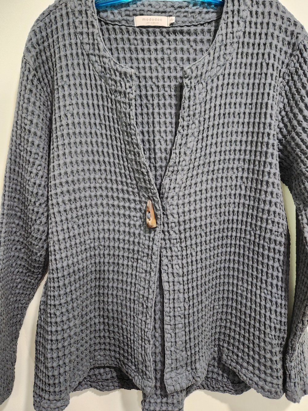 Moda Slate Gray Waffle Knit Cardigan with Toggle